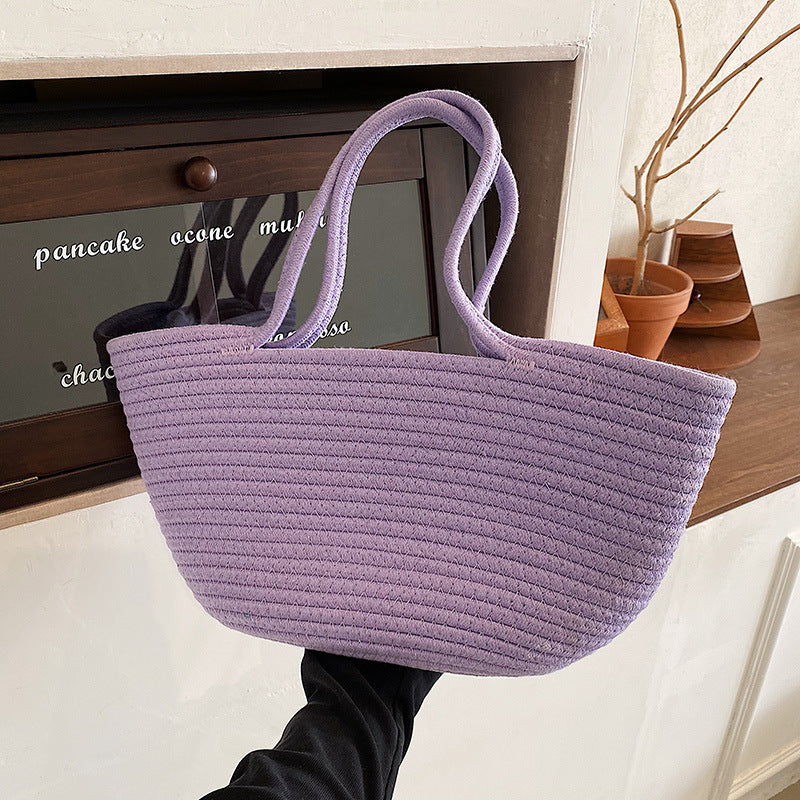 Cotton Woven One hand Portable Large Capacity Bucket Women's Bag