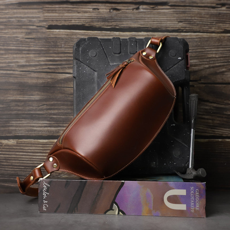 Genuine Leather Chest Bag Cross-body Casual Top Layer Cow Leather Retro
