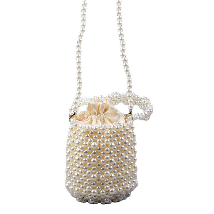 Women's Hand-woven Pearl Bucket Handbag