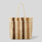 Handmade Straw Casual Commuter Tote Striped Fringe shopping Bag