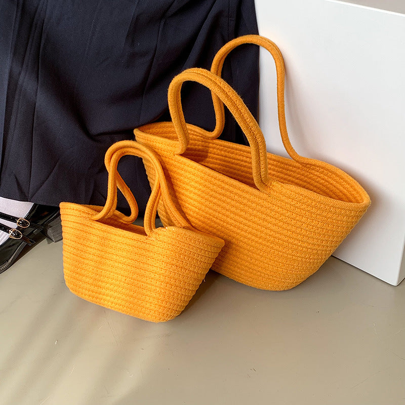 Cotton Woven One hand Portable Large Capacity Bucket Women's Bag