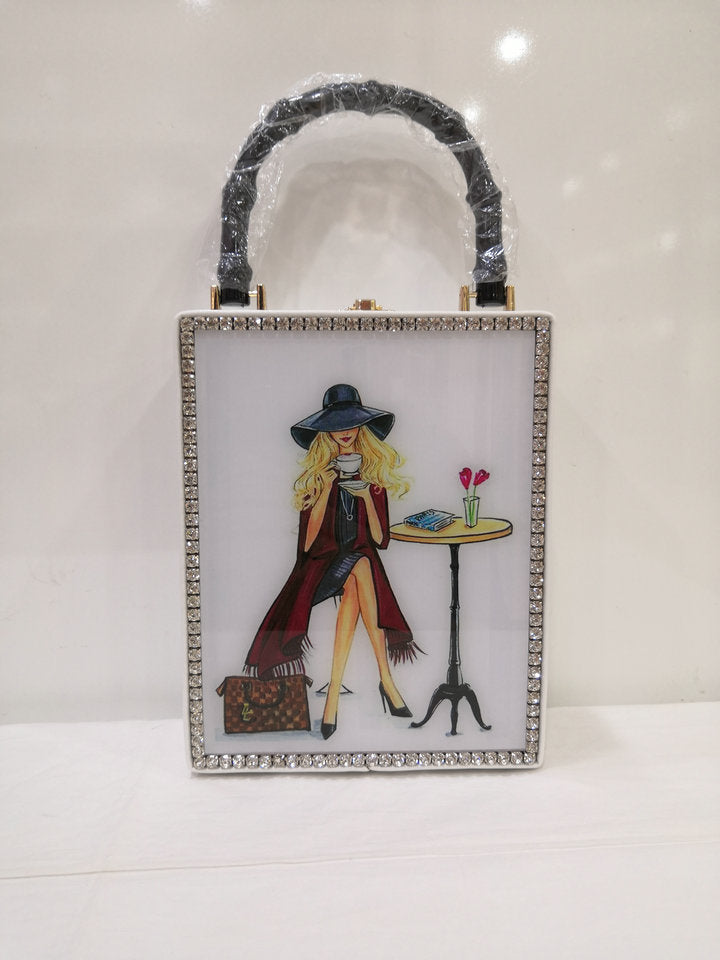 Fashion Printed Pattern Handbag Acrylic Female Bag