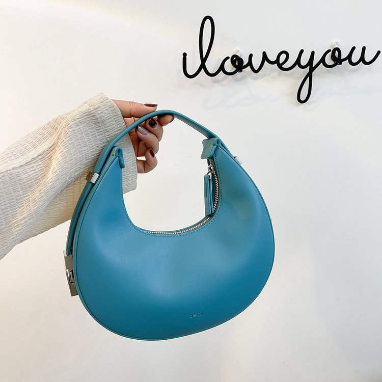 New Women's One-shoulder PU Zipper Hand-held Crescent handBag
