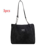 Retro Large Capacity Shoulder Bag Casual Simple Portable Shopper Tote Bag Corduroy Solid Commuter Zipper Women's Handbag