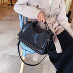 Oil Leather Handbag Shoulder Bag Personality Rivet Crossbody