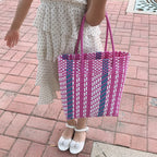 Plastic Hand Braided Stripe Shopping Shoulder Bag
