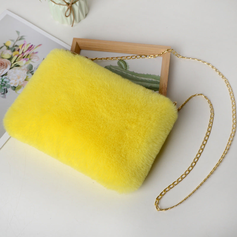 Women's Plush Briefcase Square Chain File Bag