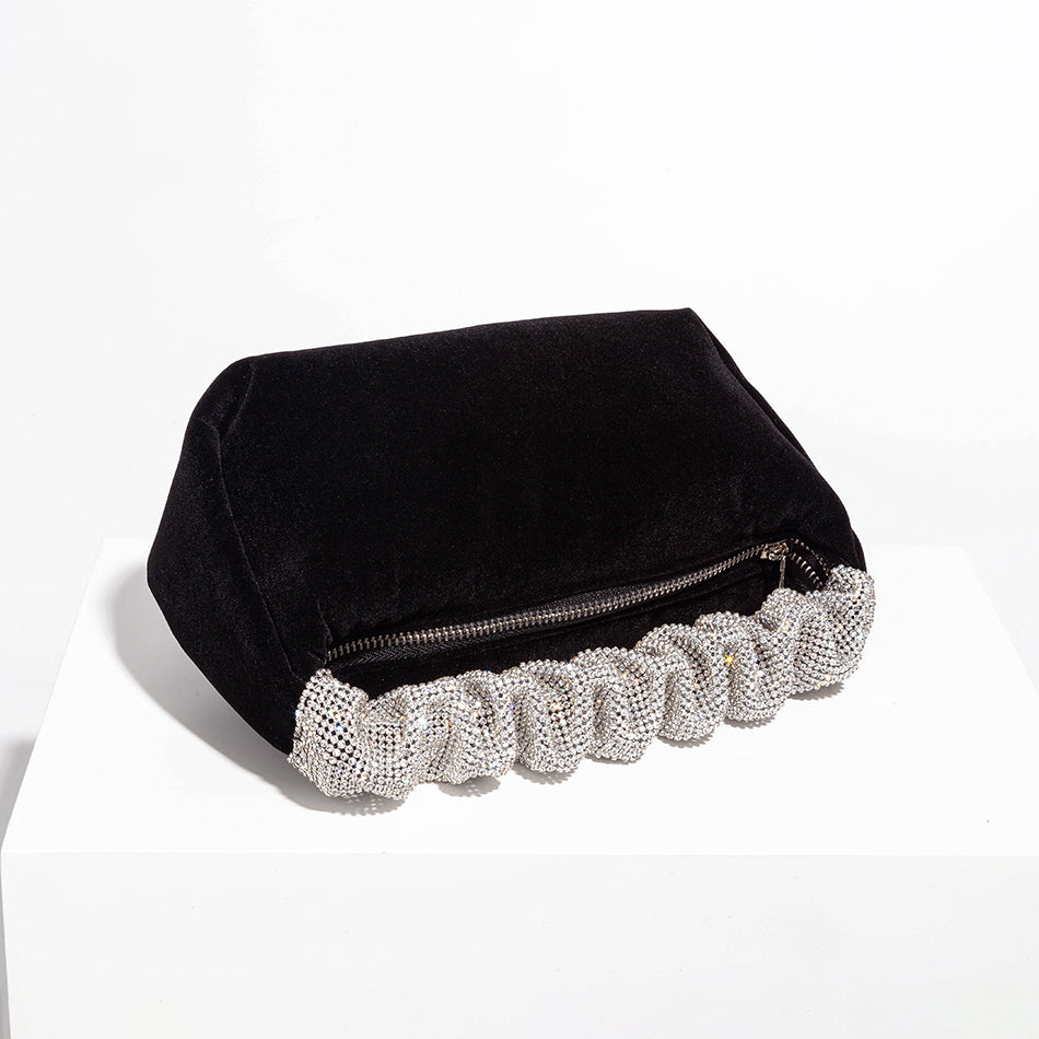 Velvet handBag With Diamond Handle
