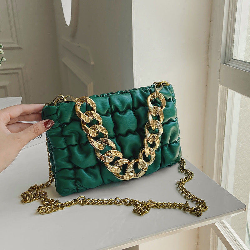 European And American Lattice Thick Chain Portable Small Square Bag