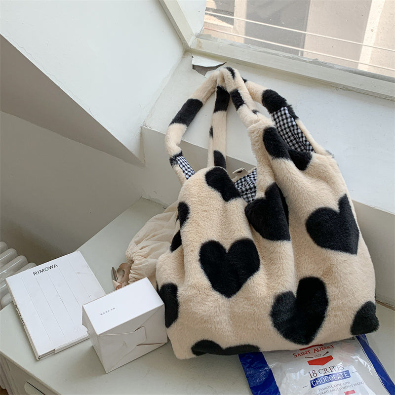 Autumn And Winter New Love Plush One Shoulder Tote Bag