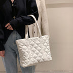 Solid Color Oxford Cloth Shoulder Bag With Diamond Pattern Personalized Stitching