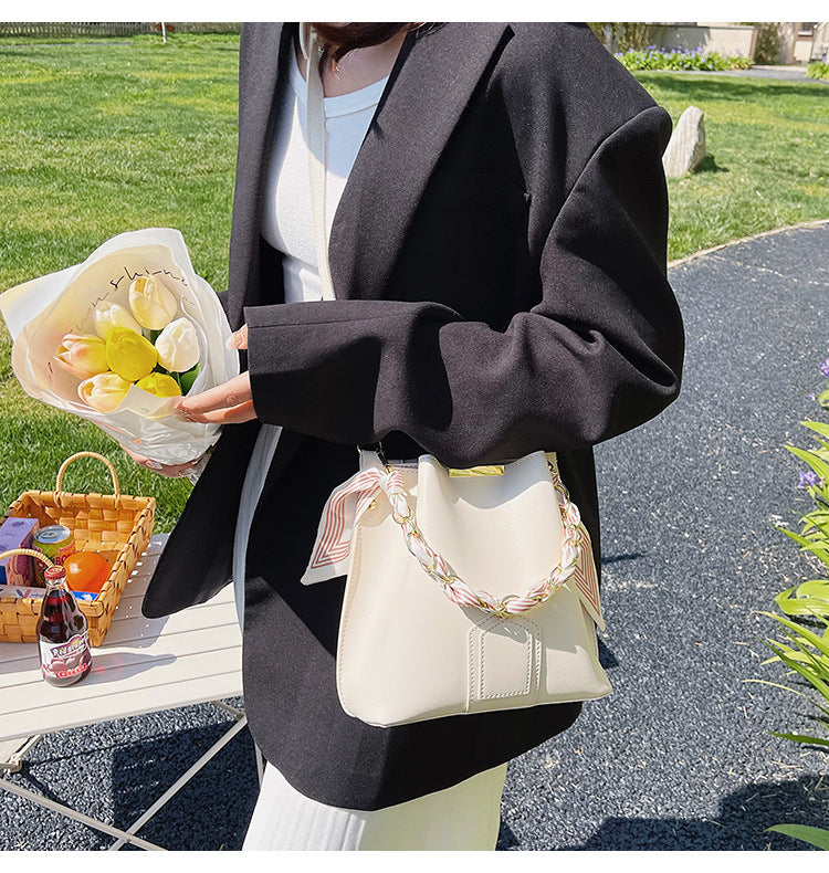 Leather crossbody Tote Bag with Chain Sling Handle