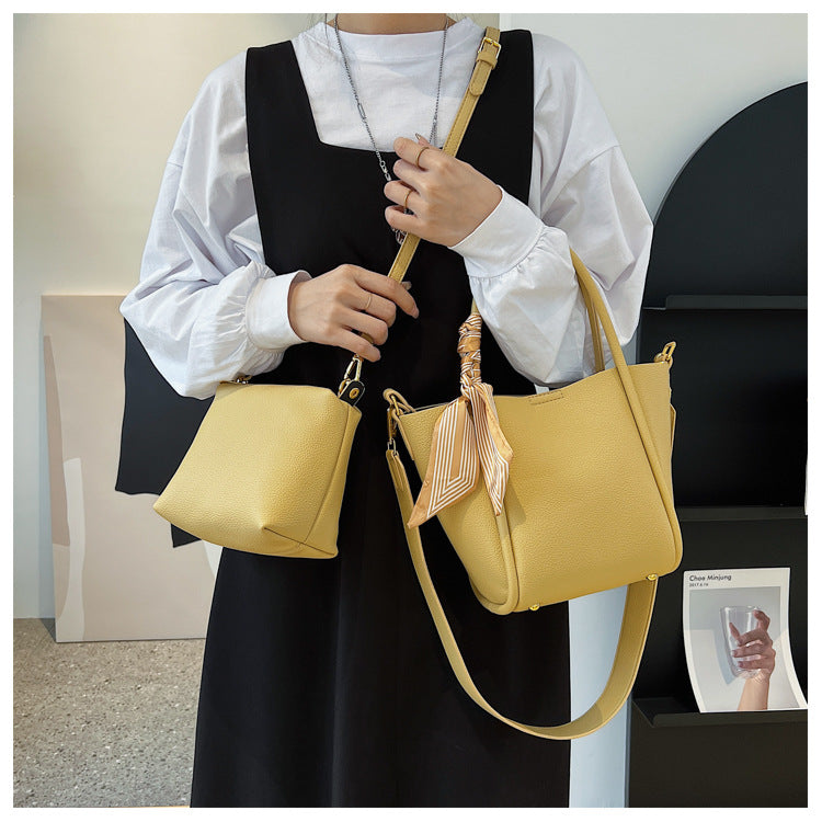 Korean Version Scarf Diagonal Handbag Litchi Grain