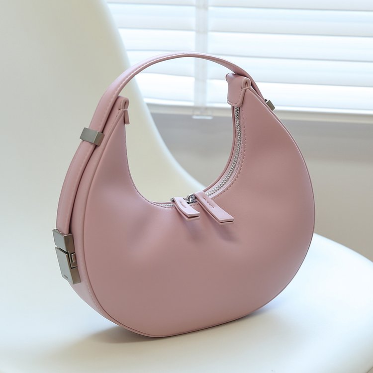 New Women's One-shoulder PU Zipper Hand-held Crescent handBag