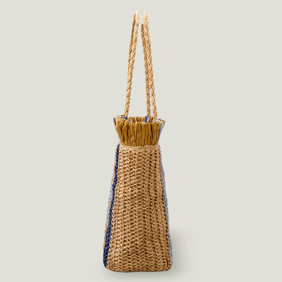 Handmade Straw Casual Commuter Tote Striped Fringe shopping Bag