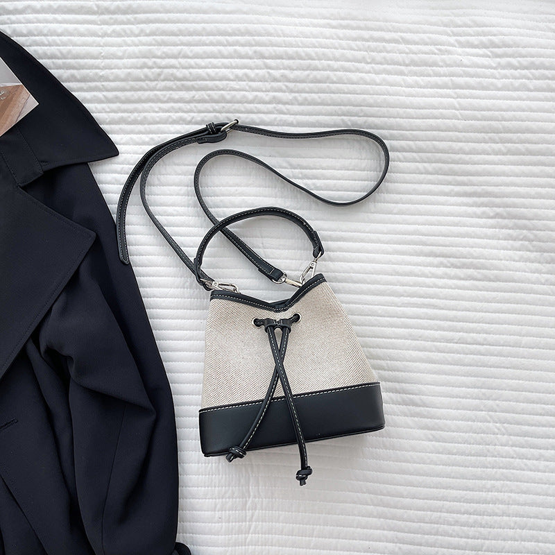 Hand-held One-shoulder Patchwork Trendy Small bucket Bag