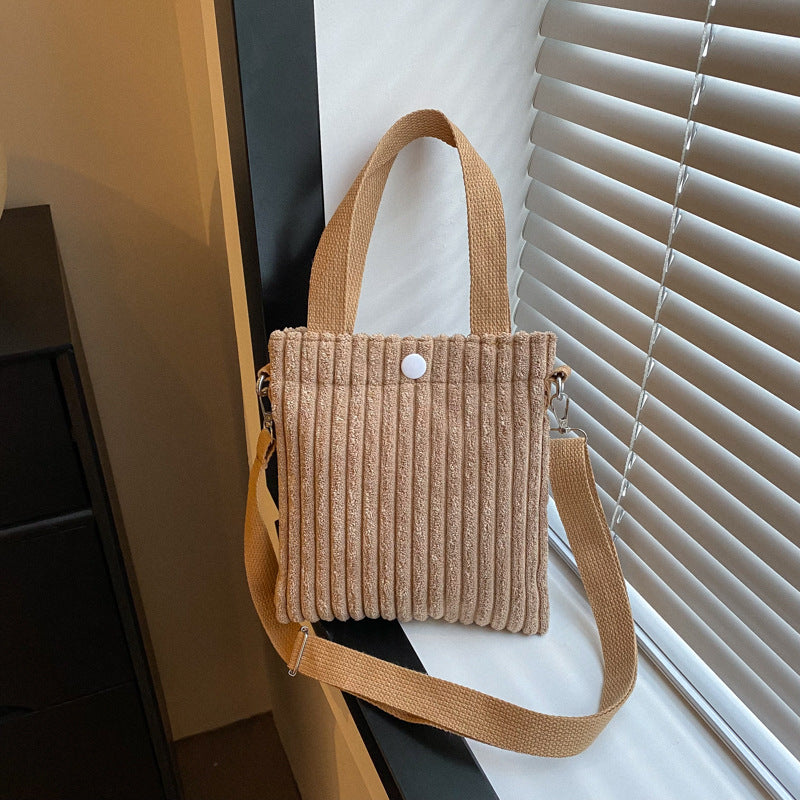 Single Shoulder Crossbody Solid Color Corduroy Simple Bag