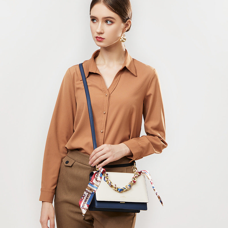 Contrast Color One Shoulder Handheld Versatile Leather handbag Small Square Bag