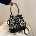 Leopard Handheld Bucket Bag With Drawstring Buckle
