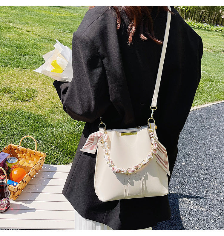 Leather crossbody Tote Bag with Chain Sling Handle