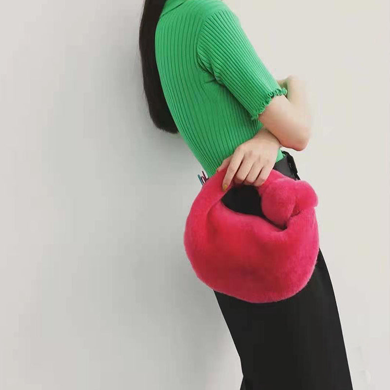Ladies Hand Lamb Wool Knotted Cloud handBag