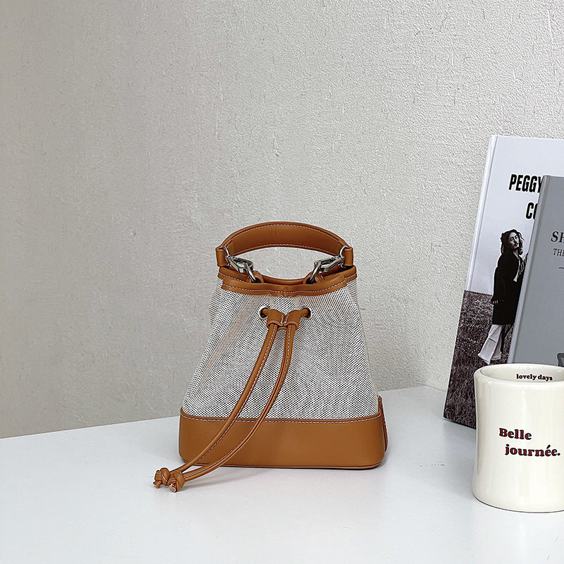 Hand-held One-shoulder Patchwork Trendy Small bucket Bag