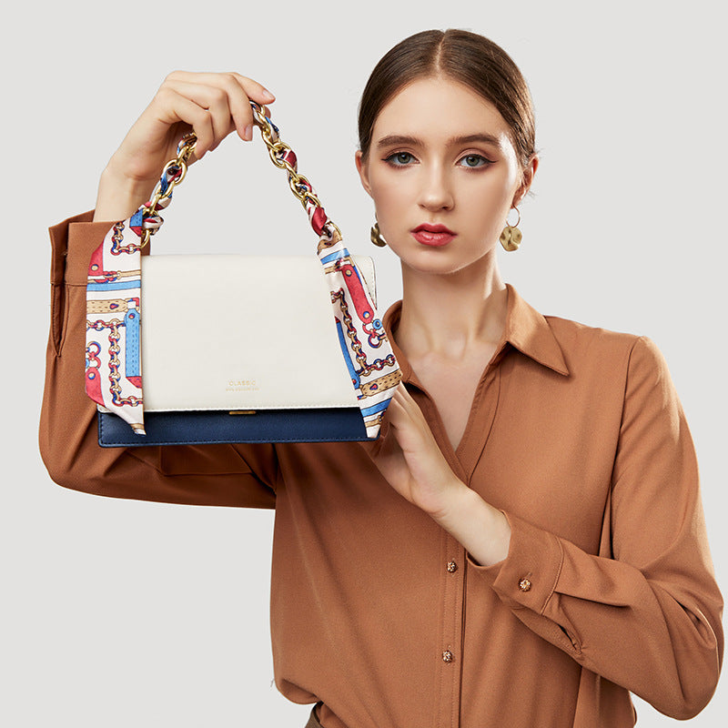Contrast Color One Shoulder Handheld Versatile Leather handbag Small Square Bag