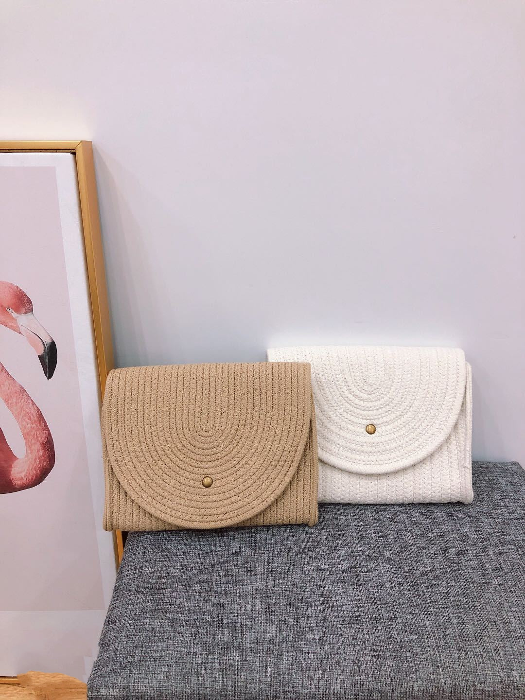 Women's Summer Straw Woven Cotton Thread Bag