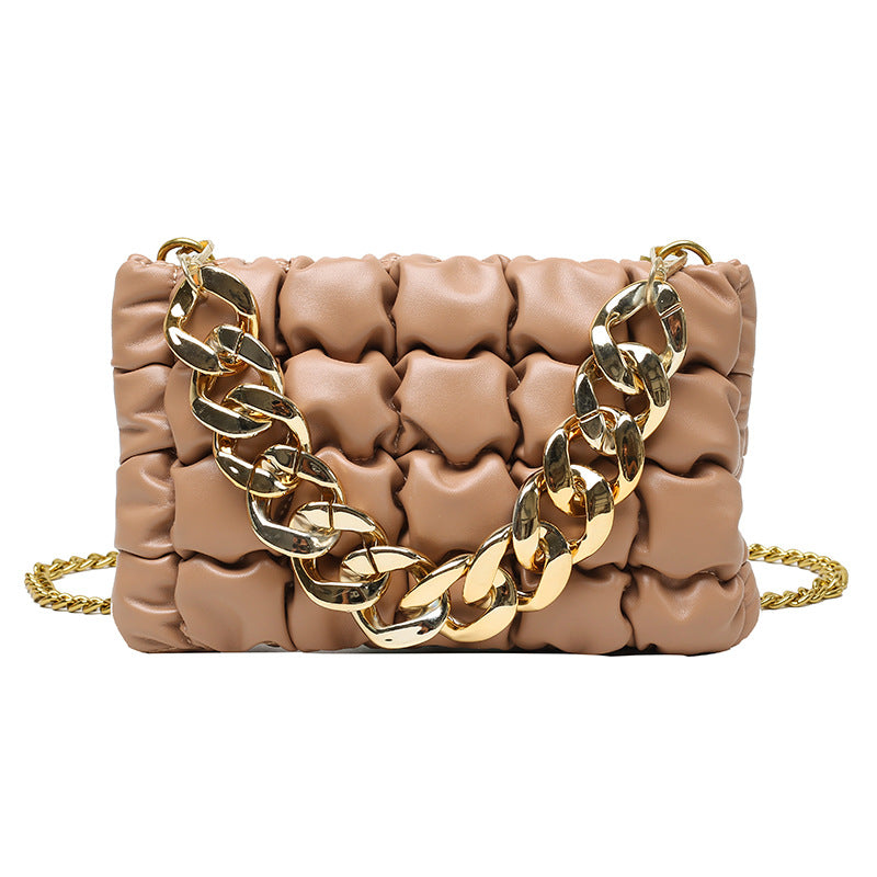 European And American Lattice Thick Chain Portable Small Square Bag