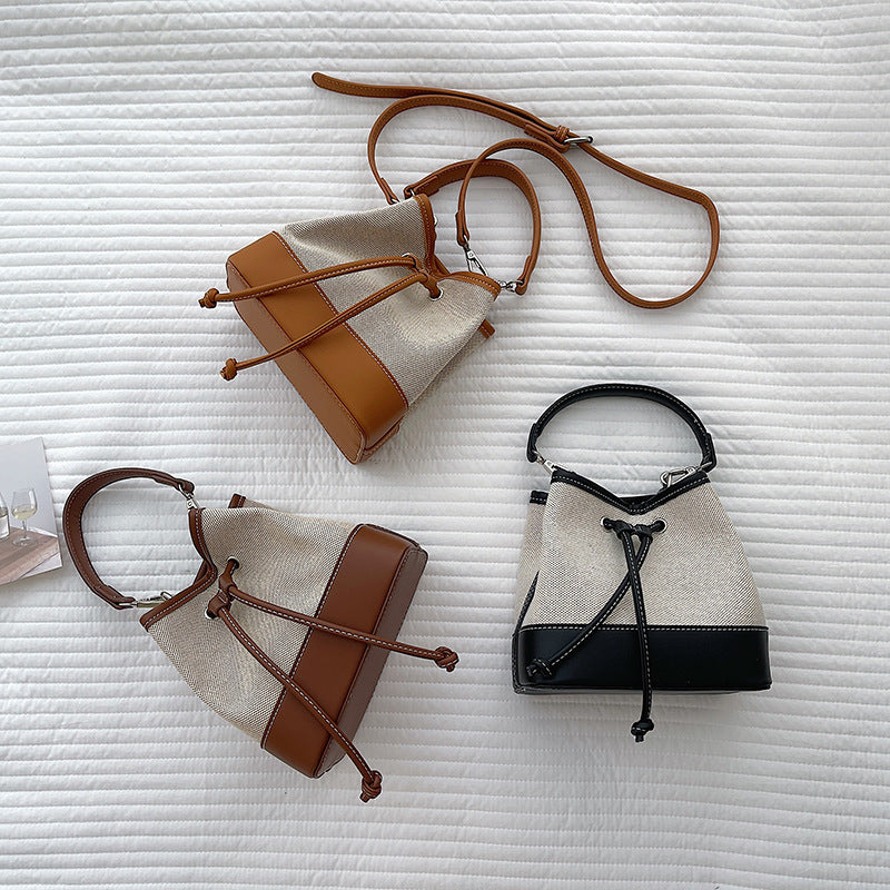 Hand-held One-shoulder Patchwork Trendy Small bucket Bag