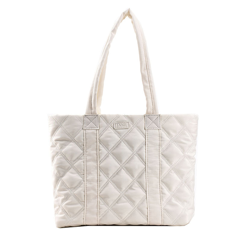 Solid Color Oxford Cloth Shoulder Bag With Diamond Pattern Personalized Stitching