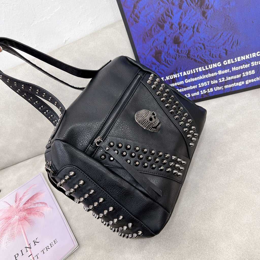 Solid Color Large Horizontal Square Rivet Bag