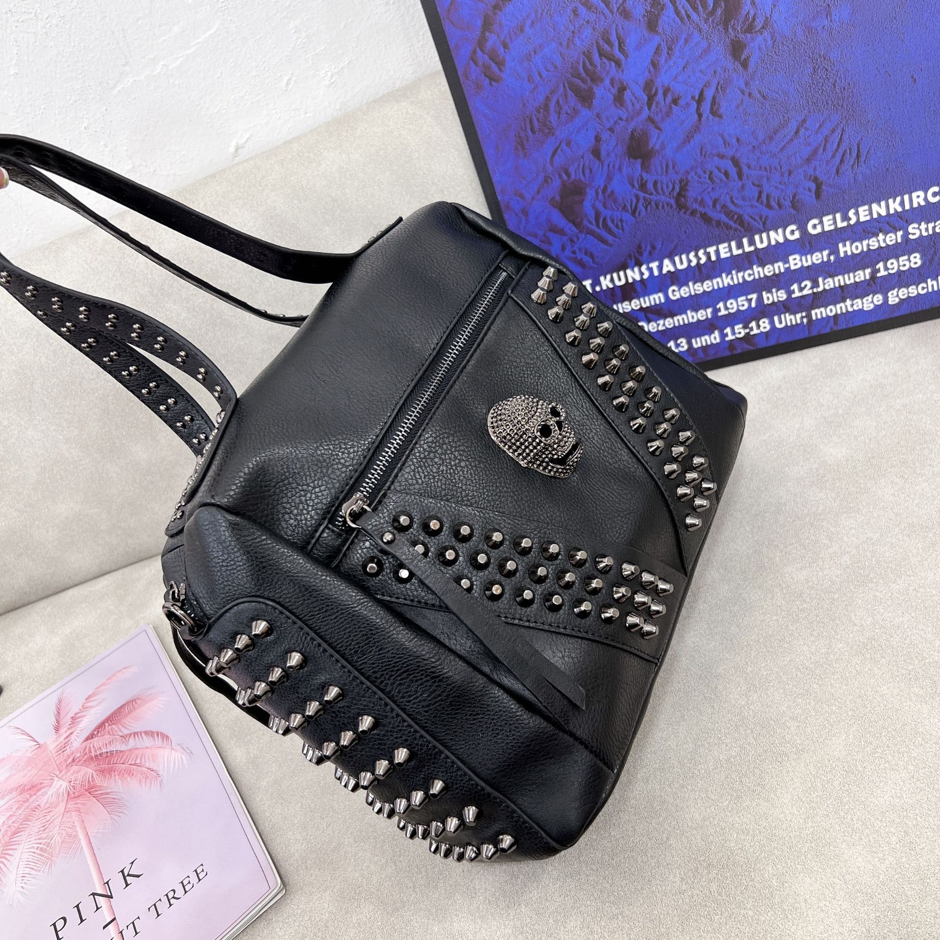 Solid Color Large Horizontal Square Rivet Bag