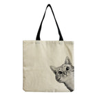 Cartoon Cute Cat Printed Cotton And Linen Shopping Bag