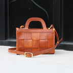 Top Layer Tree Cream Cow Leather Antique Woven Casual Shoulder Bag